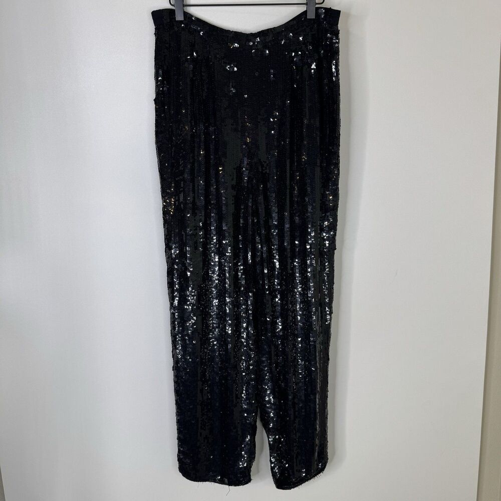 Vintage Modi Womens Medium Allover Sequin Pants 100% Silk Black 80s Glamor
